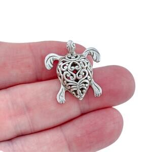 Vintage Sterling Silver 925 Filigree Sea Turtle Pendant